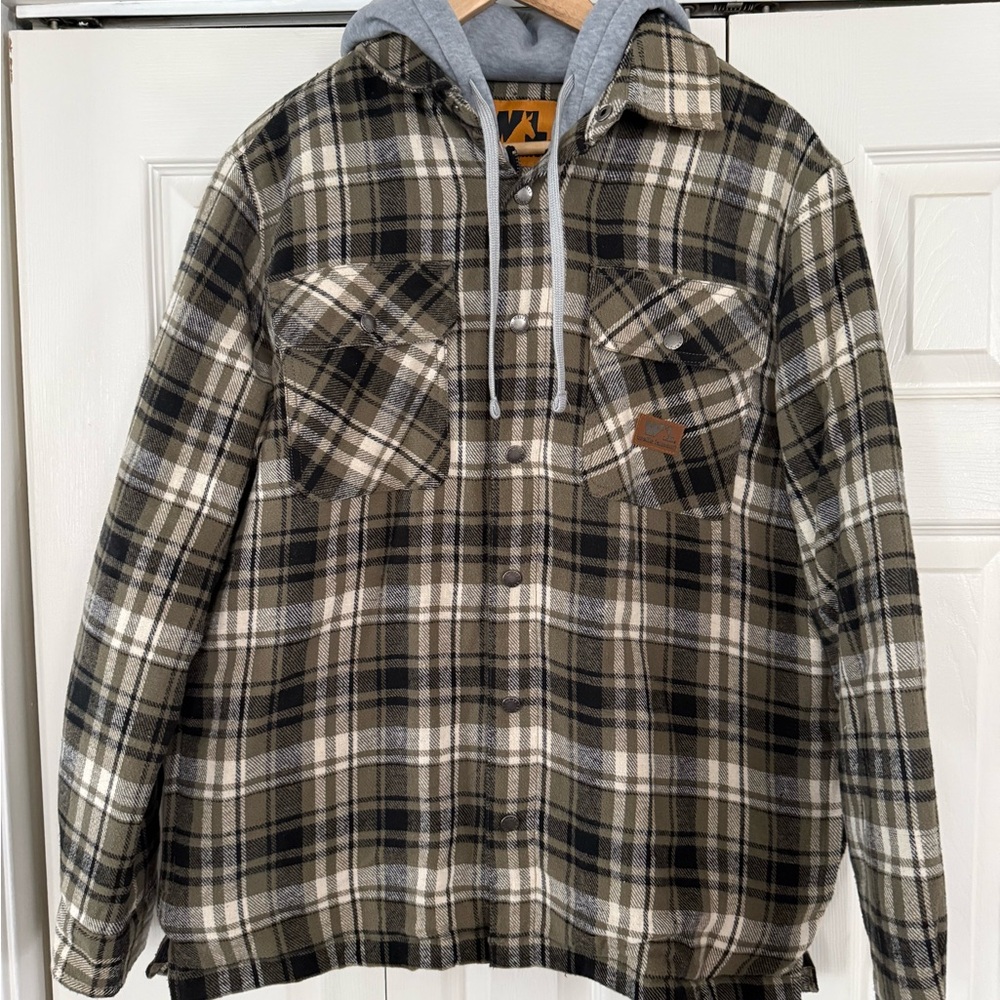 Wells Lamont Plaid Jacket Hoodie Zip-up Quilted Large Green Black Grey